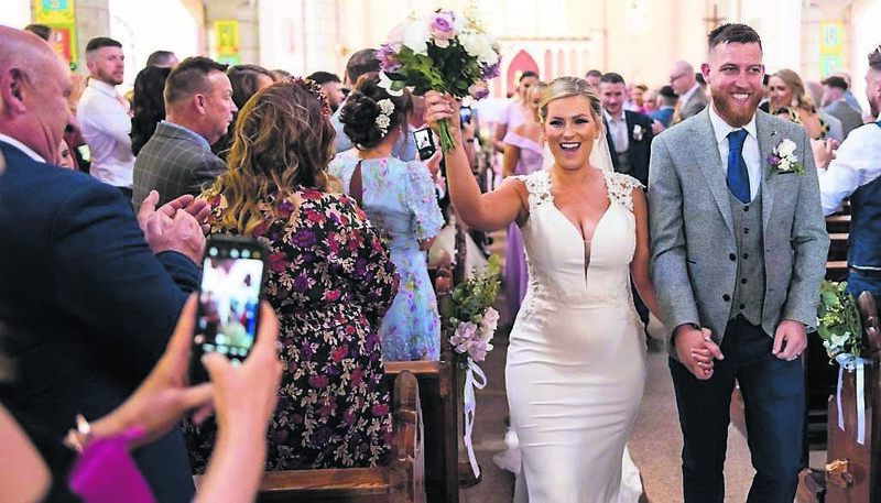 Bride and groom Samantha Crean and Denis Sheehan after their wedding in St Joseph’s Church, Cloughduv. Pictures: Golden Moments