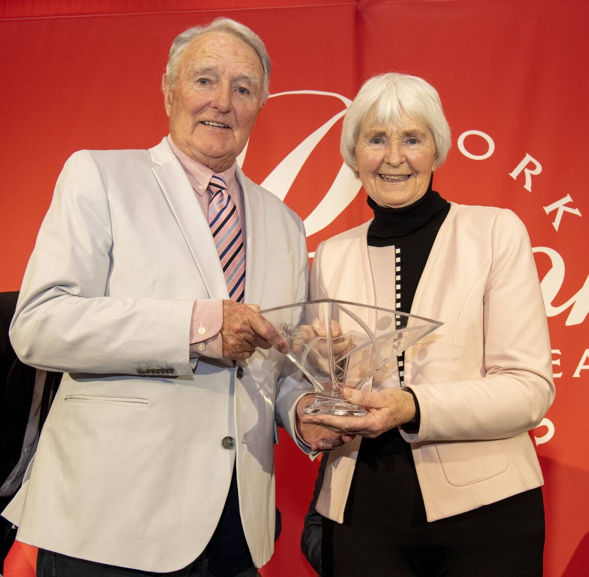 FREE PIC – NO REPRO FEE – January 26, 2024 Broadcaster Mike Murphy who presented novelist Alice Taylor with the Hall of Fame Award at the 31st annual Cork Person of the Year Awards which took place the Metropole Hotel, Cork. Pic: Brian Lougheed