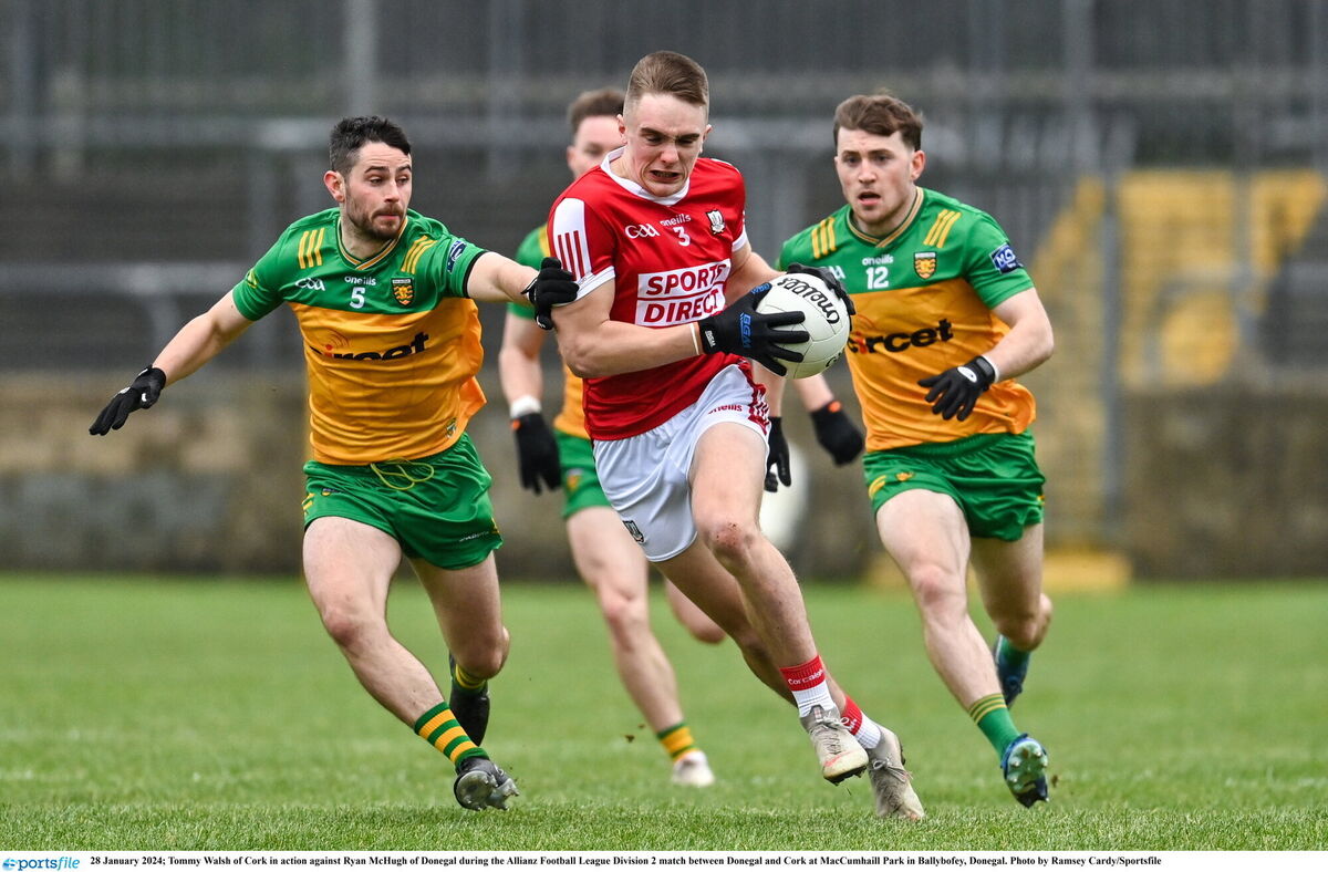 Tommy Walsh of Cork in action against Ryan McHugh of Donegal during the Allianz football league Division 2 match in Ballybofey. Picture: Ramsey Cardy/Sportsfile Tommy Walsh of Cork in action against Ryan McHugh of Donegal during the Allianz football league Division 2 match in Ballybofey. Picture: Ramsey Cardy/Sportsfile