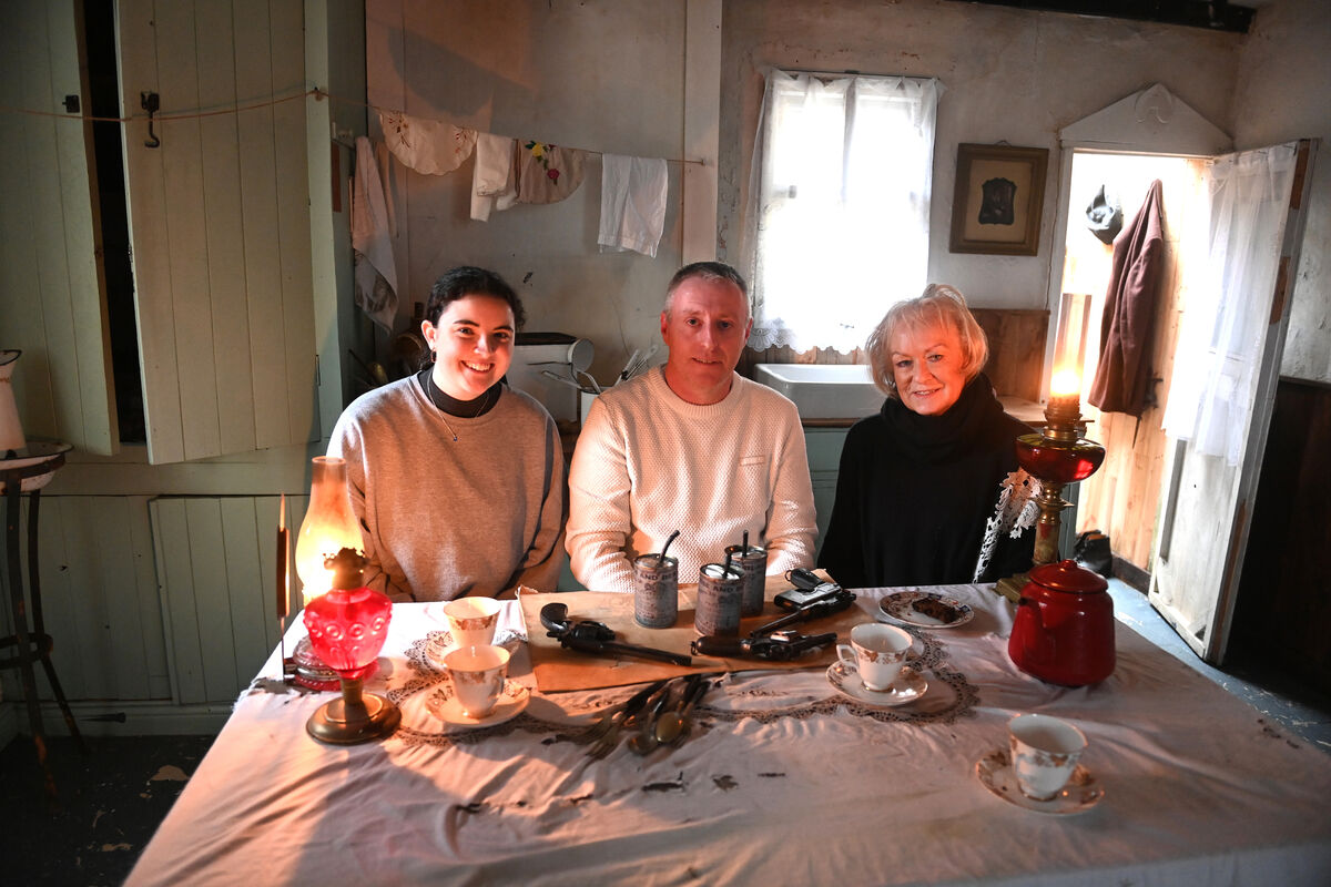 Script writer Elizabeth Scanlan, film producer Maurice Dineen and Catherine Mahon-Buckley, director on set in the kitchen at 'The Laurels' on Pouladuff Road. Picture: Larry Cummins.