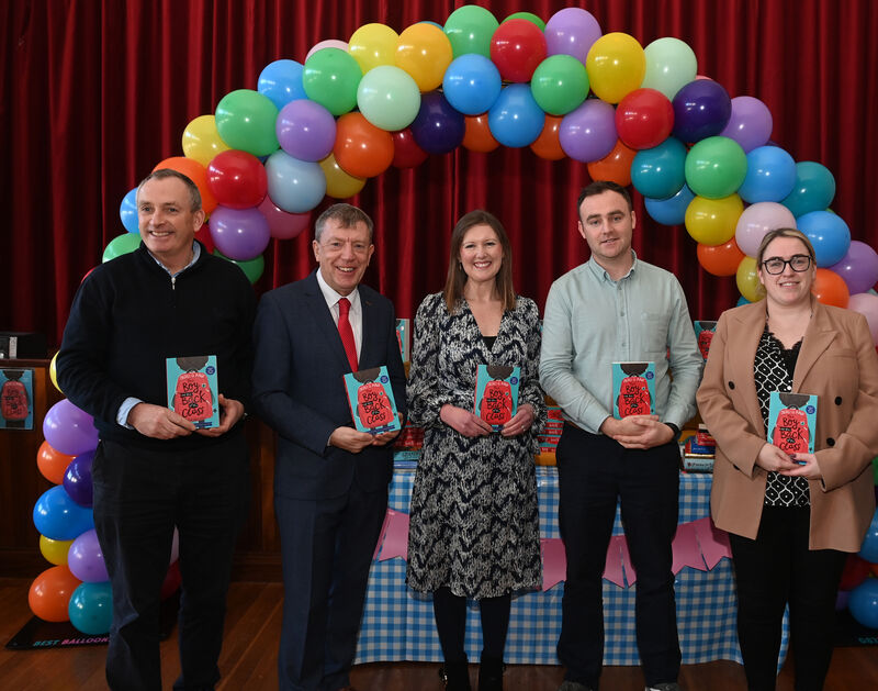 Feargal Hurley, Principal, Scoil Iosagain, Cllr Tony Fitzgerald, Rachel Ui Fhlannabhra, Scoil Aiseiri Chriost, Brian Hennessy, Scoil Íosagáin , and Sarah Curtin,Deputy Principal, Nano Nagle College at the launch in Scoil Aiséirí Chríost of the One Book One Community project with the book 'The Boy at the Back of the Class'. Pic Larry Cummins Feargal Hurley, Principal, Scoil Iosagain, Cllr Tony Fitzgerald, Rachel Ui Fhlannabhra, Scoil Aiseiri Chriost, Brian Hennessy, Scoil Íosagáin , and Sarah Curtin,Deputy Principal, Nano Nagle College at the launch in Scoil Aiséirí Chríost of the One Book One Community project with the book 'The Boy at the Back of the Class'. Pic Larry Cummins