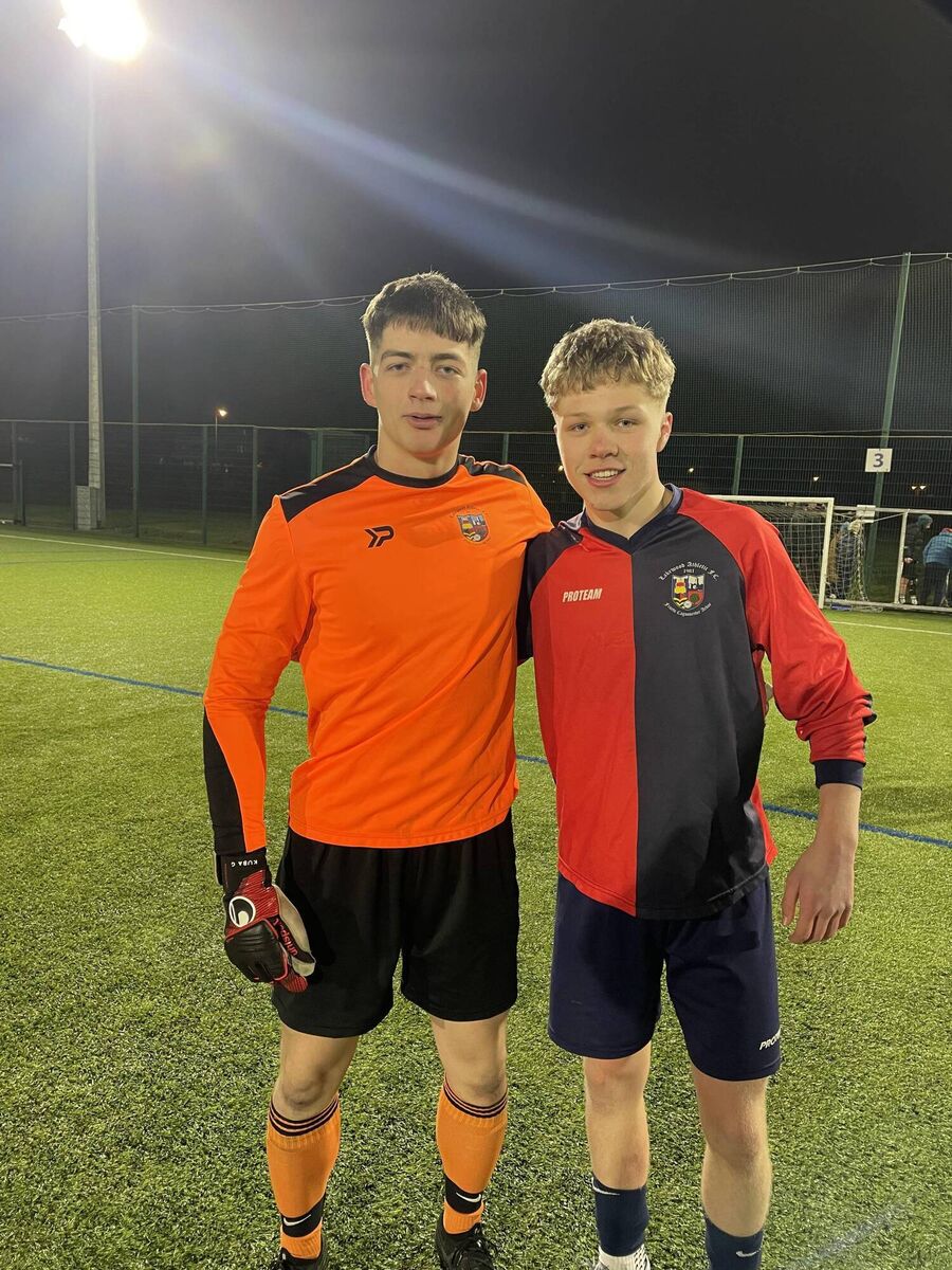Lakewood Athletic heroes goalkeeper Jakob Ciaston-Gdaniec and goal scorer in their U17 Gussie Walsh Cup semifinal against Ballincollig at Ovens last Monday night. Lakewood Athletic heroes goalkeeper Jakob Ciaston-Gdaniec and goal scorer in their U17 Gussie Walsh Cup semifinal against Ballincollig at Ovens last Monday night.