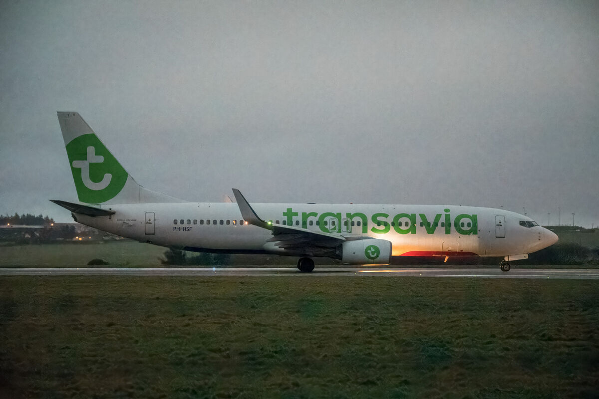 A Transavia Airlines Cv Boeing 737 on the runway and about to take off with Irish fans heading for the France. Picture: David Creedon