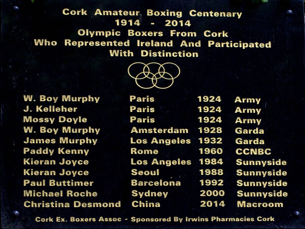 The plaque in Bishop Bishop Lucey Park, Cork, honouring all Cork Boxers that have taken part in Olympic Games since 1924 which was unveiled to coincide with the centenary of the Cork Boxing. Picture: Doug Minihane