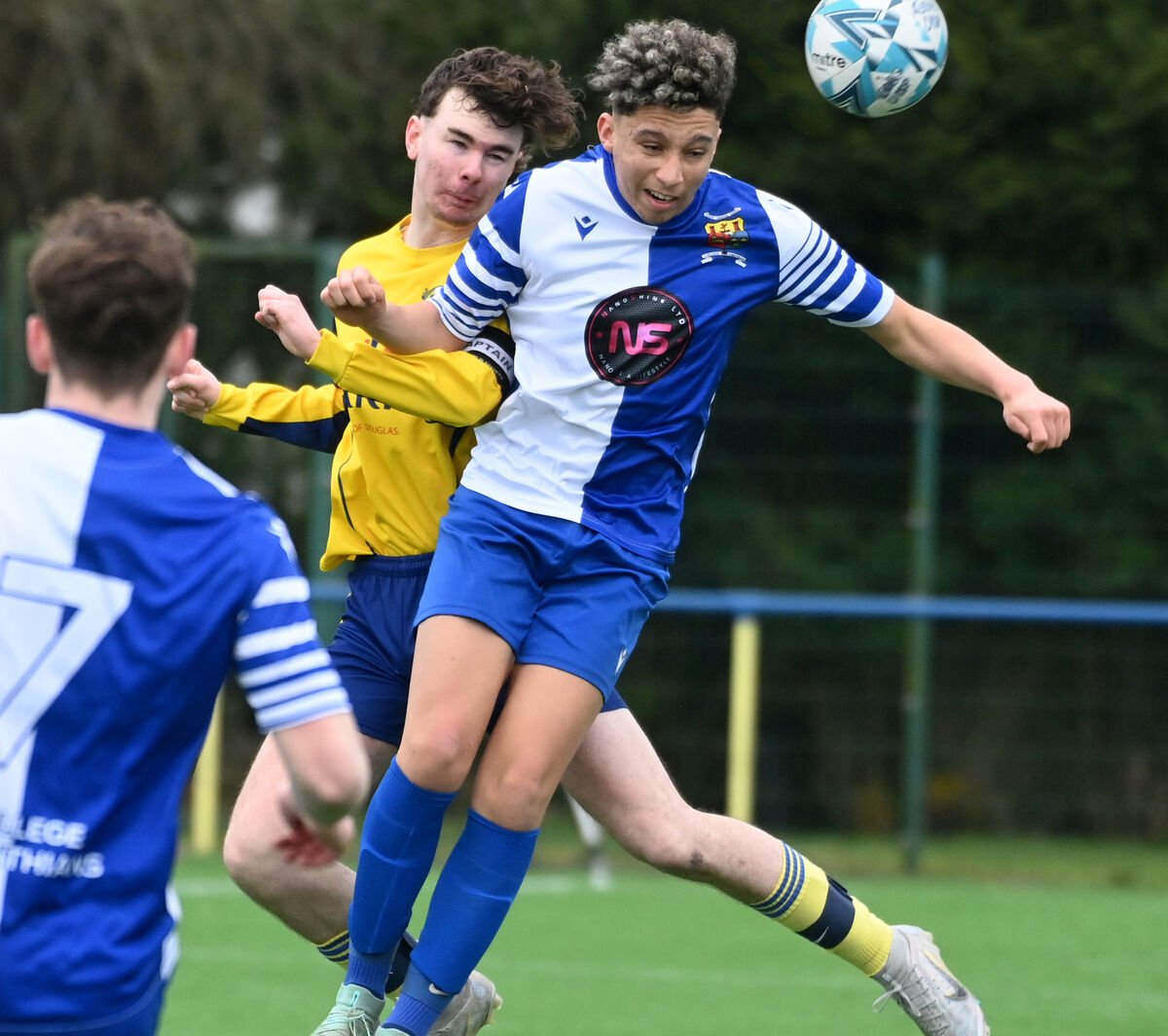 College Corinthians Sean Murphy wins the ball from Douglas Hall's Eoin Kelly during the Jako Munster Youths cup at Moneygourney. Picture; Eddie O'Hare