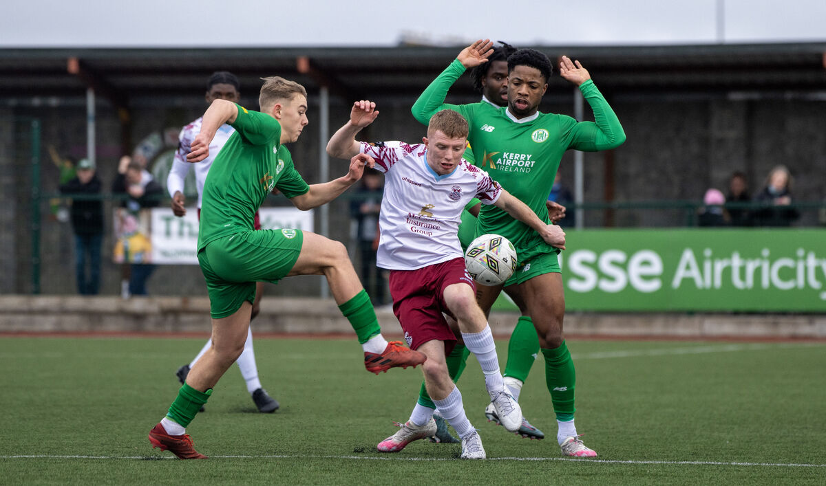 Ronan Teahan Kerry FC and Cian Browne Cobh Ramblers in action at Mounthawk Park, Tralee. Picture: Domnick Walsh Ronan Teahan Kerry FC and Cian Browne Cobh Ramblers in action at Mounthawk Park, Tralee. Picture: Domnick Walsh