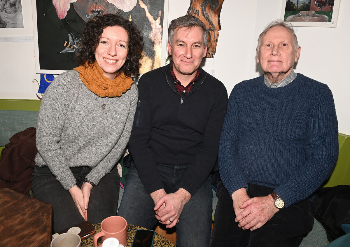 Sadie Foley, Sean Ó' Foghlú and John O'Brien at the St. Brigid's day street celebrations at Myo Cafe on Pope's quay, Cork. Picture: Eddie O'Hare Sadie Foley, Sean Ó' Foghlú and John O'Brien at the St. Brigid's day street celebrations at Myo Cafe on Pope's quay, Cork. Picture: Eddie O'Hare