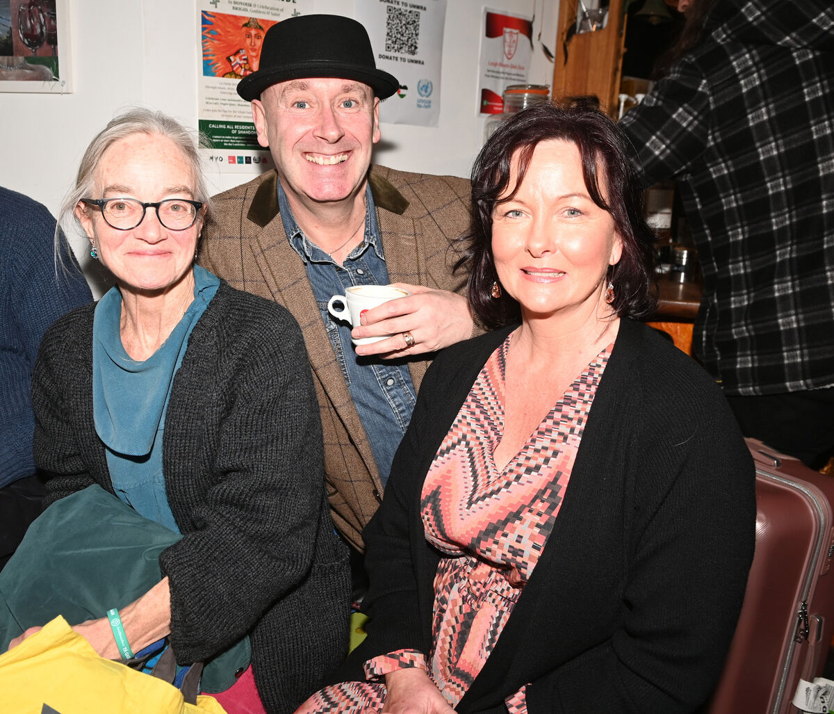 Veronica Ni Cheallaigh, Brían Ó' Deasúnaigh and Catherine Desmond at the St. Brigid's day street celebrations at Myo Cafe on Pope's quay, Cork. Picture: Eddie O'Hare Veronica Ni Cheallaigh, Brían Ó' Deasúnaigh and Catherine Desmond at the St. Brigid's day street celebrations at Myo Cafe on Pope's quay, Cork. Picture: Eddie O'Hare