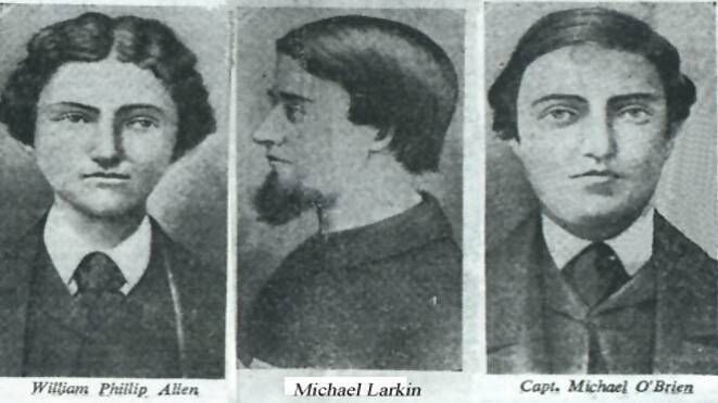 The Manchester Martyrs, from left, William Phillip Allen, Michael Larkin, and Michael O'Brien The Manchester Martyrs, from left, William Phillip Allen, Michael Larkin, and Michael O'Brien