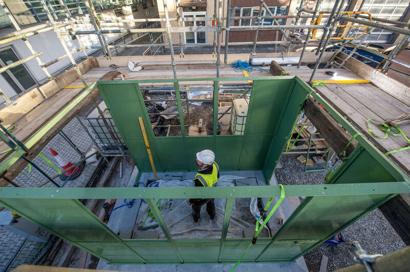Work being carried out on the Fireman's Rest which has be restored for reinstatement in front of the Fire Station on Anglesea Street, Cork. Picture: Dan Linehan