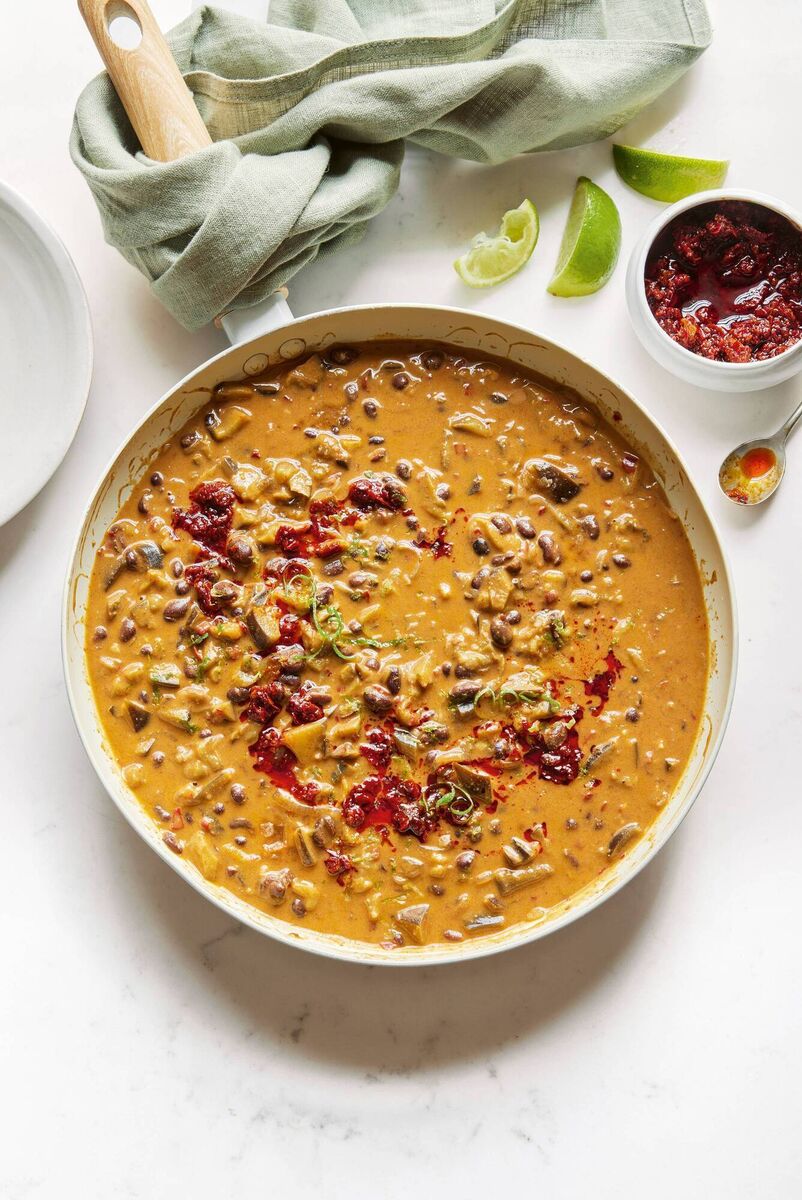 Creamy black bean and harissa stew from Deliciously Ella: Healthy Made Simple by Ella Mills. Picture credit should read: Clare Winfield/PA.