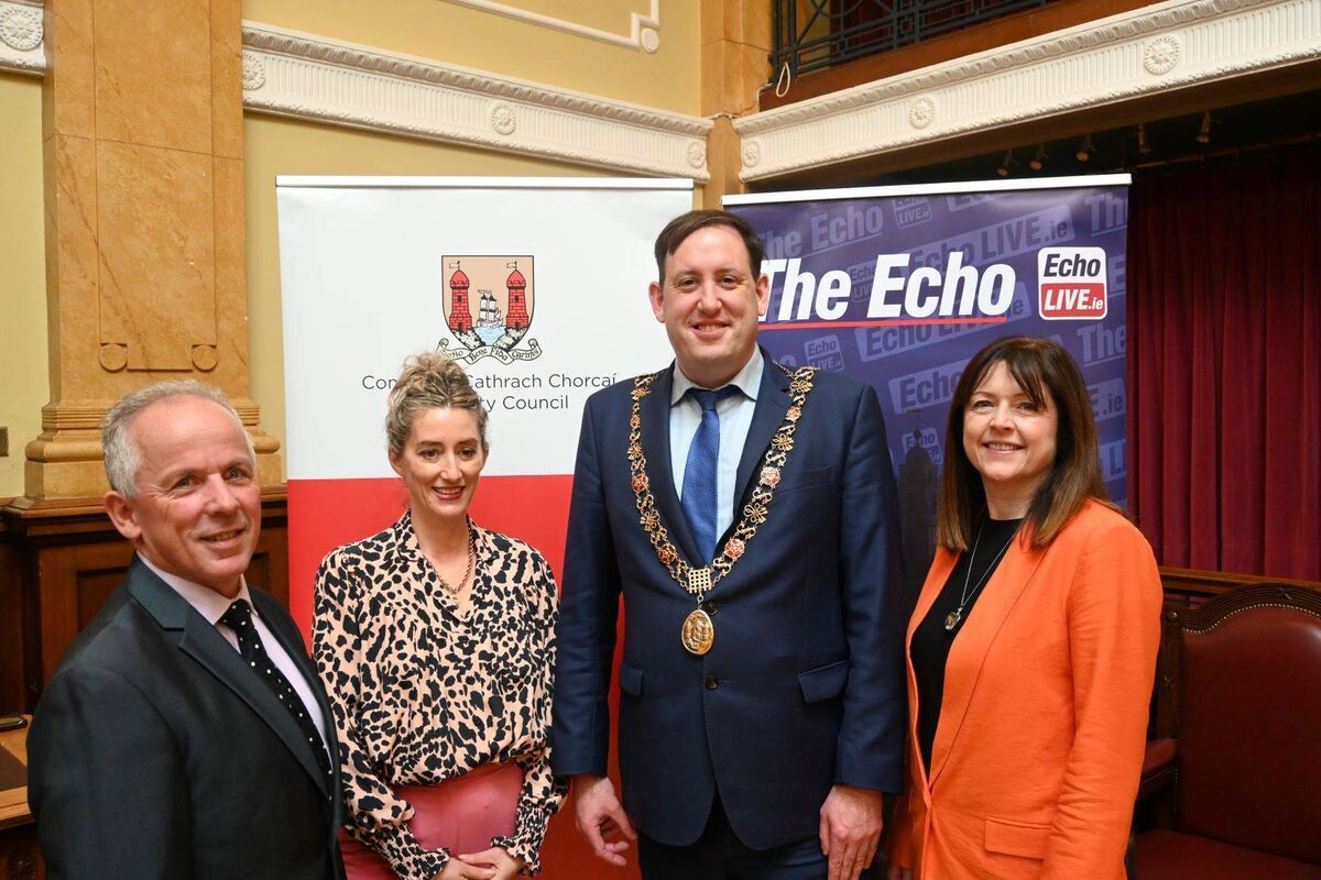 Chris Dorgan, Cork City Council; Sandra Carey, The Echo; Lord Mayor, Cllr. Kieran McCarthy & Grainne McGuinness, The Echo. Picture: Cork City Council. Chris Dorgan, Cork City Council; Sandra Carey, The Echo; Lord Mayor, Cllr. Kieran McCarthy & Grainne McGuinness, The Echo. Picture: Cork City Council.