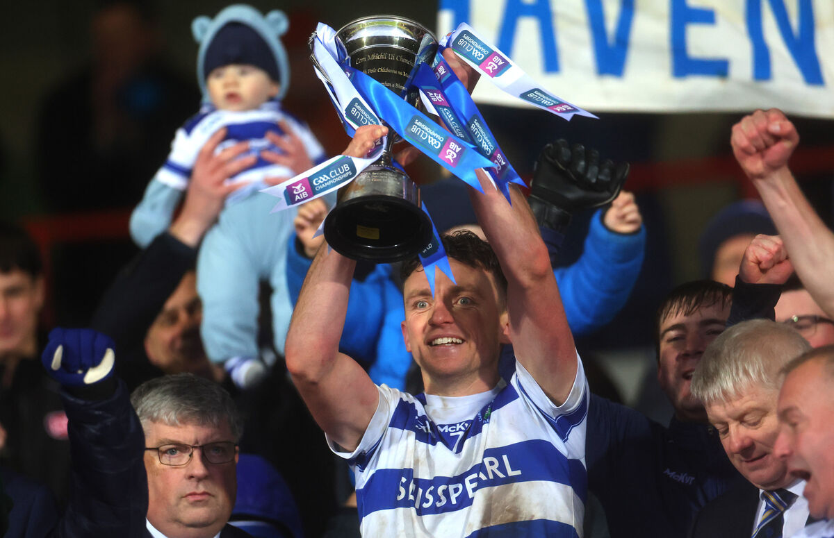 Castlehaven captain Mark Collins lifts the trophy after beating Dingle in the Munster SFC final last year. Picture: INPHO/James Crombie