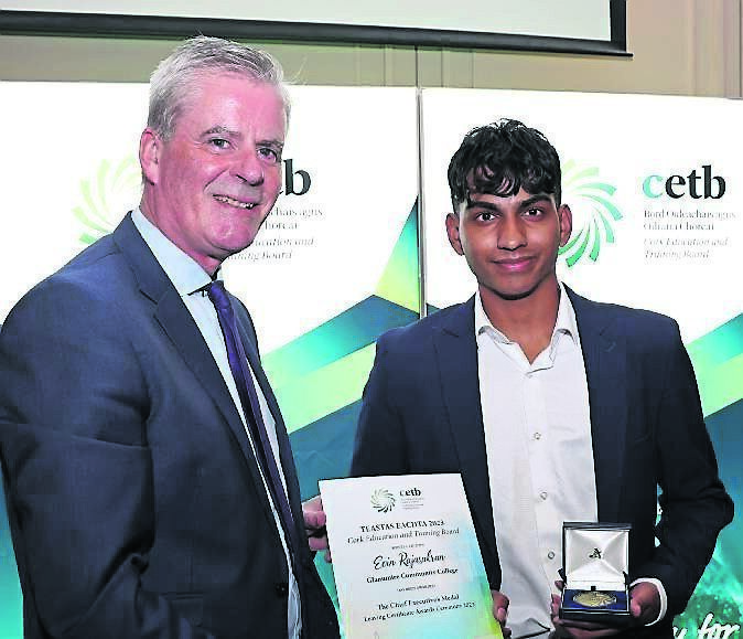 Pictured is Denis Leamy, Chief Executive Cork ETB presenting Eoin Rajasakran, Glanmire Community College.Picture: Jim Coughlan. Pictured is Denis Leamy, Chief Executive Cork ETB presenting Eoin Rajasakran, Glanmire Community College.Picture: Jim Coughlan.