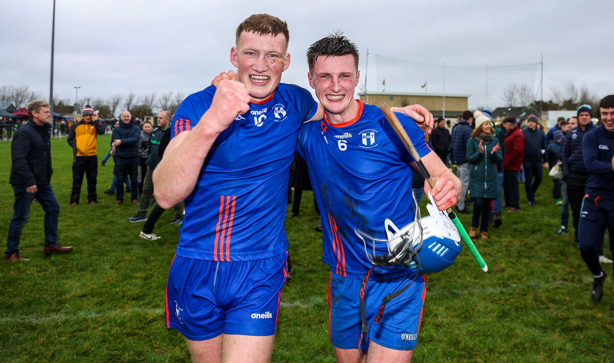 Colin O'Brien and Diarmuid Ryan of MIC Limerick celebrate the Fitzgibbon Cup win. Picture: INPHO/Natasha Barton