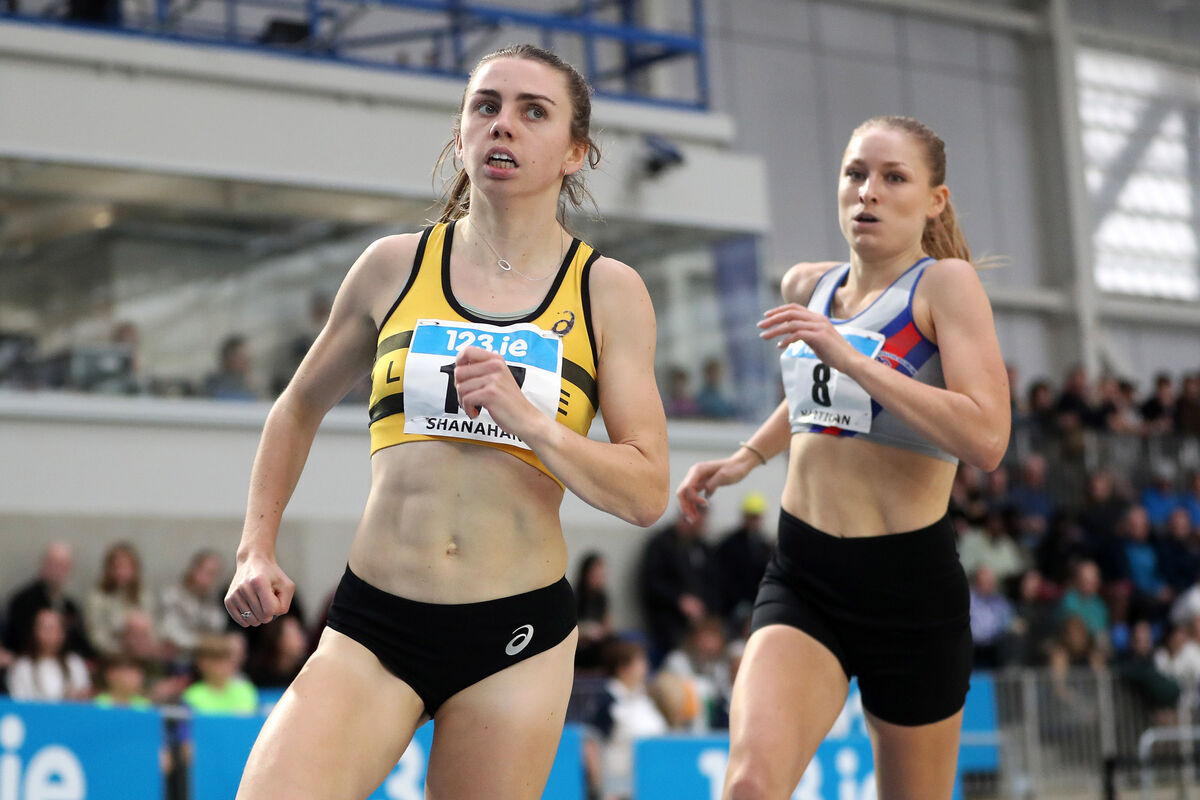 Louise Shanahan of Leevale AC leads Georgie Hartigan of DSD AC