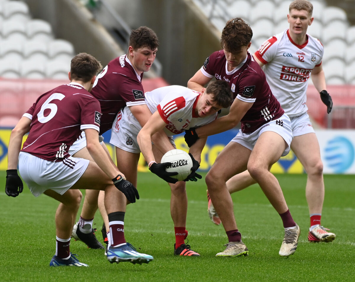 Hugh O'Connor battling hard in the Cork U20 challenge match win over Galway at SuperValu Páirc Uí Chaoimh. Picture: Eddie O'Hare