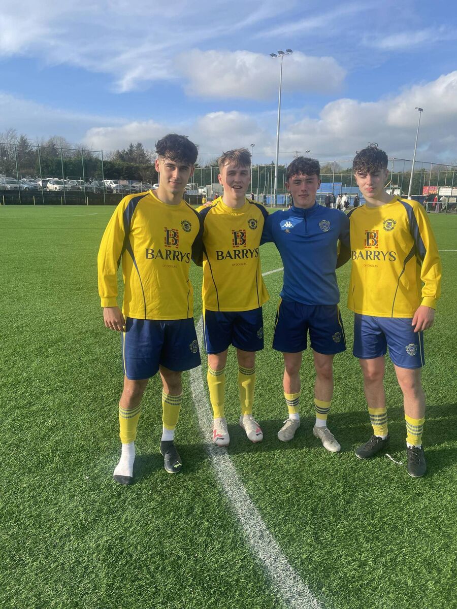 Douglas Hall goal scorers Louka Mohan, Cian Corkery (2), Brian Linehan and Ronan O’Shea (2) in their 6-2 victory against Stella Maris in the U18 FAI Youth Cup at Moneygourney.