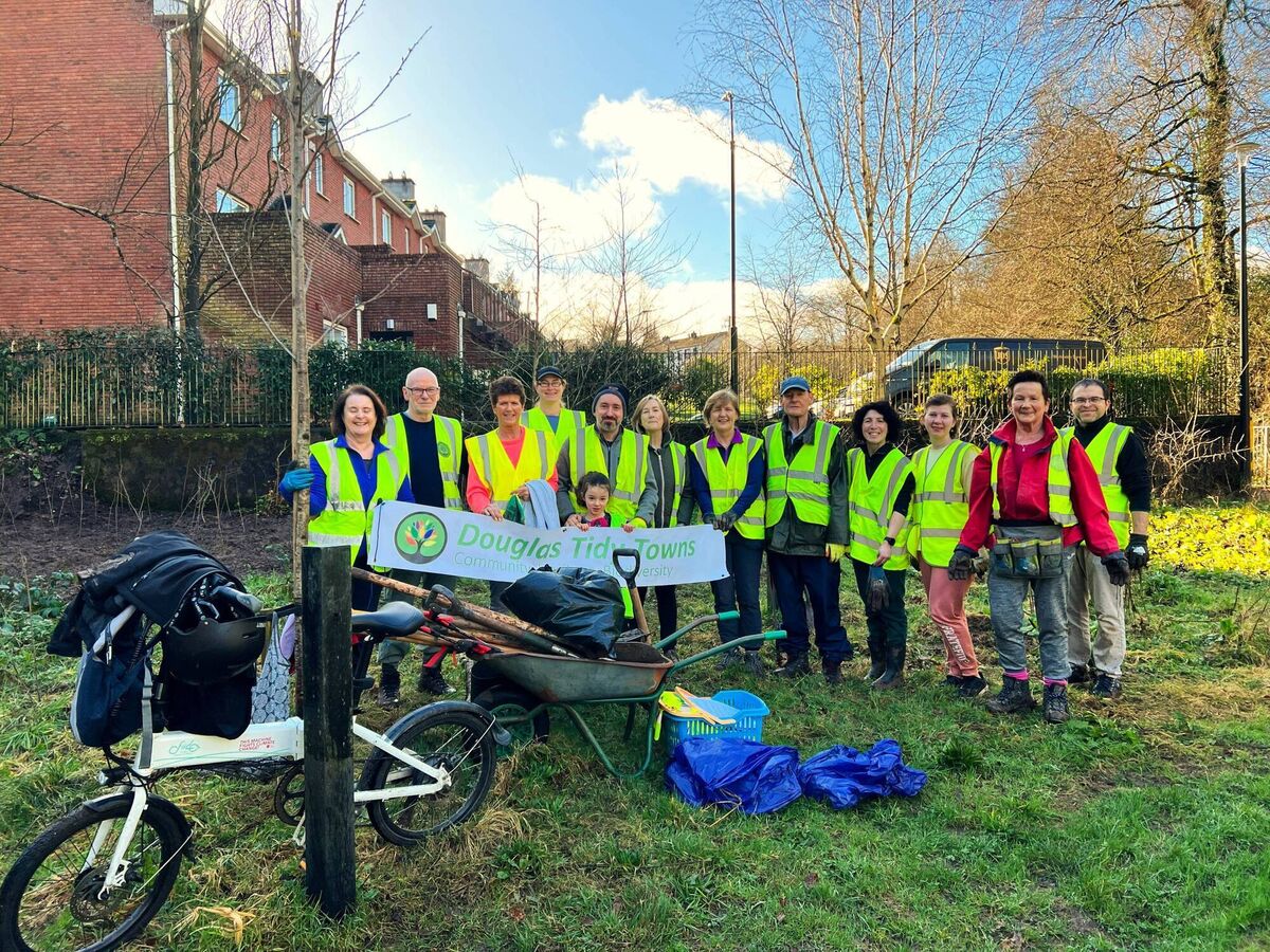 Volunteers after planting new hedgerow in The Mangala as part of the Douglas Tidy Towns work party on Sunday, February 18, 2024. 