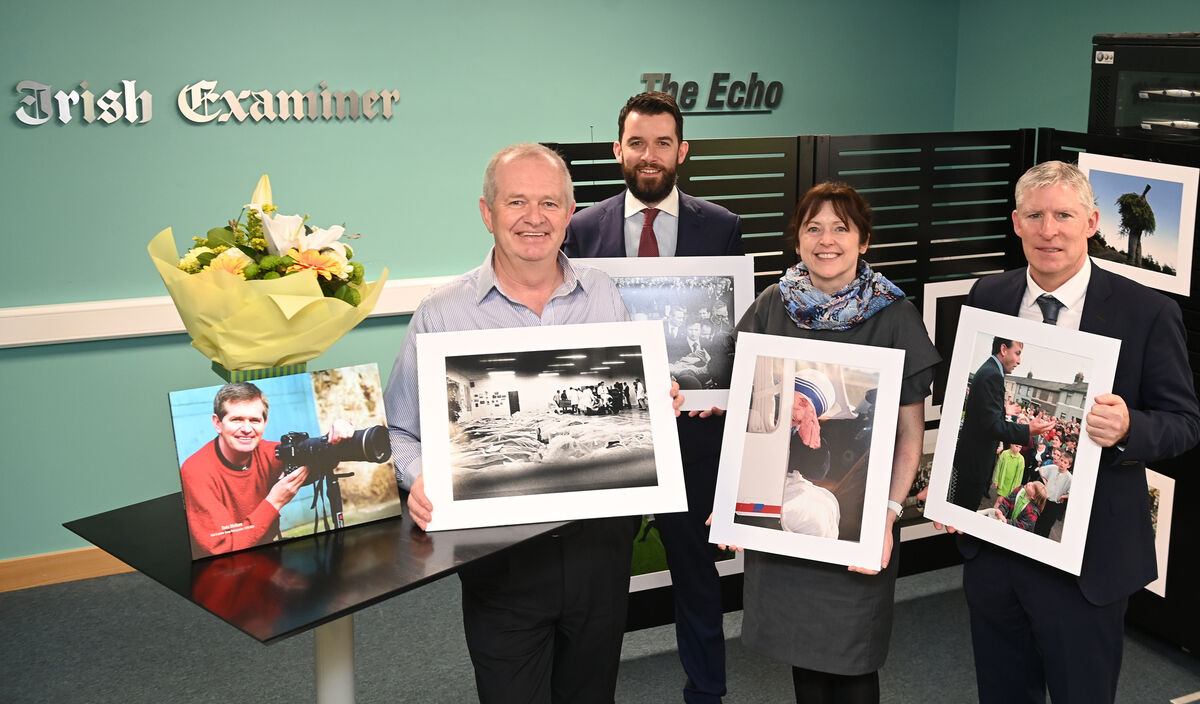 Staff photographer Denis Minihane retired after 47 years with The Cork Examiner, The Evening Echo, now The Irish Examiner and The Echo titles. Denis Minihane pictured with Tom Fitzpatrick, Editor, Irish Examiner, Grainne McGuinness, Editor, The Echo and Jim Coughlan, Media Manager at the offices at LInn Dubh, Blackpool, Co Cork on Wednesday 21st February 2024. PIC: Larry Cummins Staff photographer Denis Minihane retired after 47 years with The Cork Examiner, The Evening Echo, now The Irish Examiner and The Echo titles. Denis Minihane pictured with Tom Fitzpatrick, Editor, Irish Examiner, Grainne McGuinness, Editor, The Echo and Jim Coughlan, Media Manager at the offices at LInn Dubh, Blackpool, Co Cork on Wednesday 21st February 2024. PIC: Larry Cummins