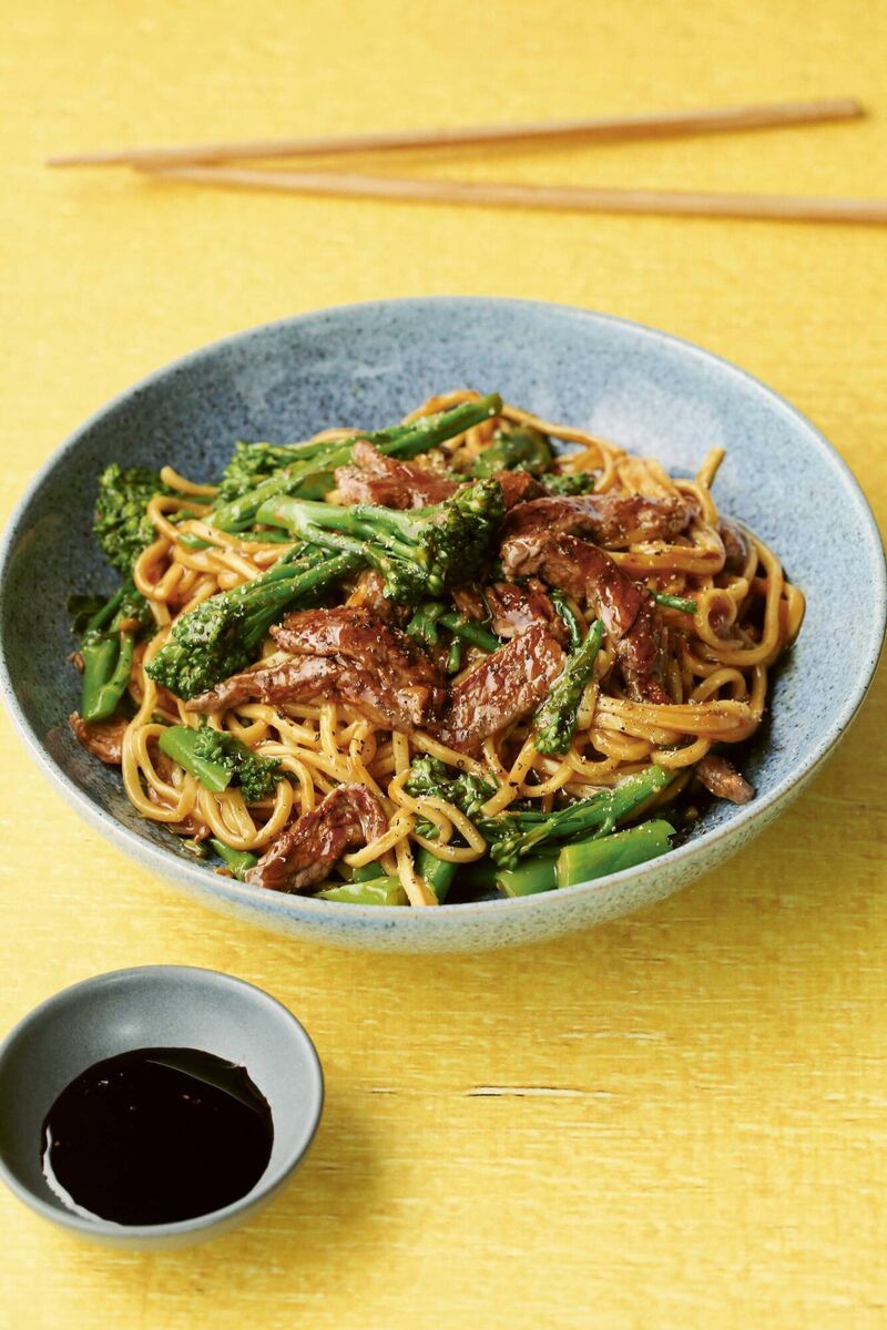 Ching-He Huang's oyster sauce beef and broccoli chow mein.. 