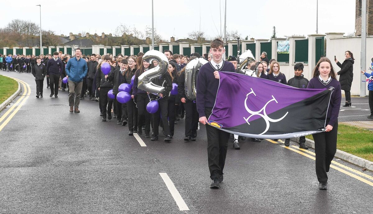  Students and teachers on the march to the opening of the new Community College in Carrigtwohill. Picture: David Keane.