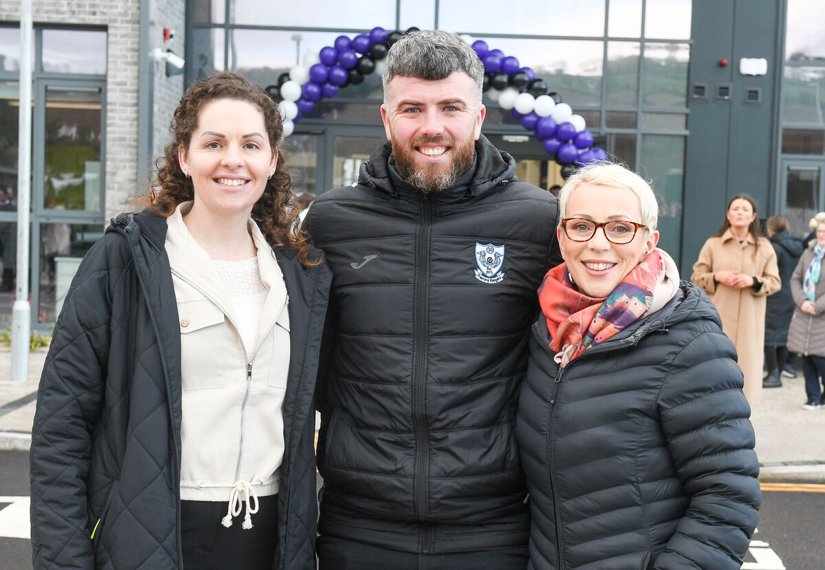  Teachers Sarah Howard, Daithi Purcell and Blaithin Kiernan, on duty at the opening of the new Community College in Carrigtwohill, Co Cork. Picture: David Keane.