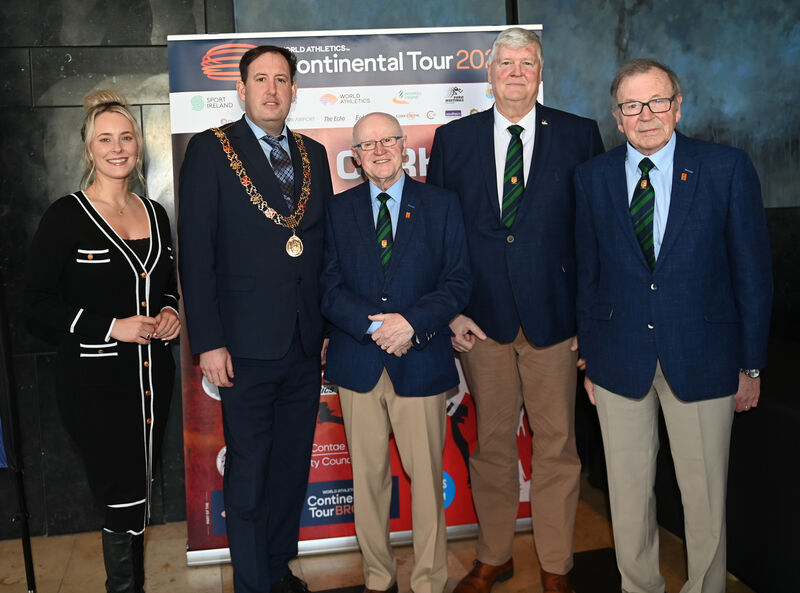 Nicola Cullinane of sponsors The Echo, Lord Mayor Cllr Kieran McCarthy, Tony O'Connell, Chairperson, Mark Walk, Treasurer, and Frank Walley from Cork City Sports International Athletics, at the awards lunch. Cork City Sports Athletics Person of the Year is Fiona Everard of Bandon AC. Picture: Larry Cummins Nicola Cullinane of sponsors The Echo, Lord Mayor Cllr Kieran McCarthy, Tony O'Connell, Chairperson, Mark Walk, Treasurer, and Frank Walley from Cork City Sports International Athletics, at the awards lunch. Cork City Sports Athletics Person of the Year is Fiona Everard of Bandon AC. Picture: Larry Cummins