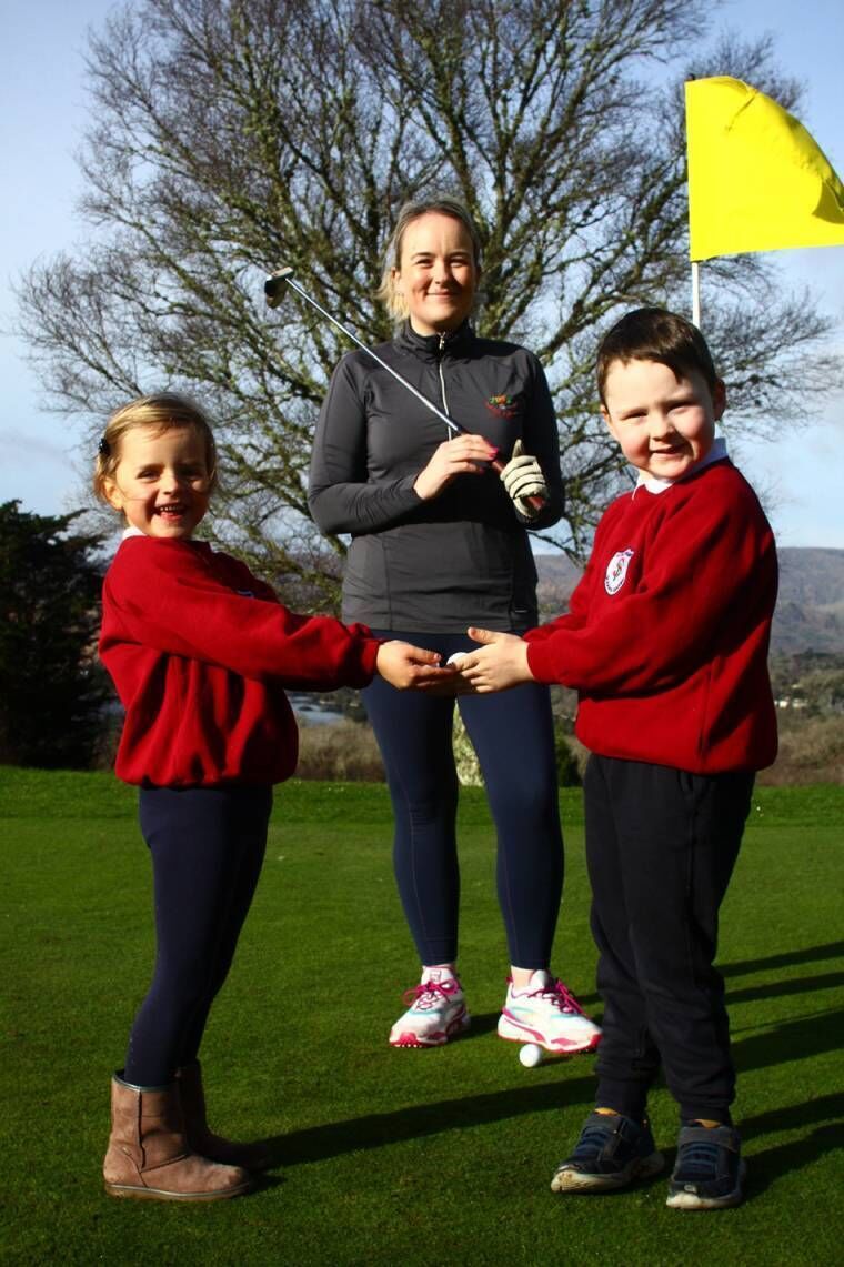 Fiadh Ní Mórdha, Katie Hourihan and Donagh O’Shea teeing up for the Easter weekend fundraiser. Picture: Joya Kuin
