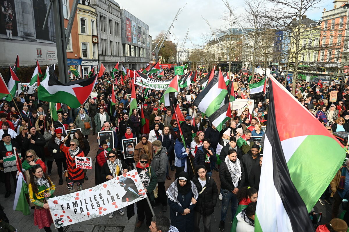 Cork Palestine Solidarity Campaign held a Munster gathering with groups travelling for the weekly protest march through Cork City centre on Saturday. Picture: Larry Cummins