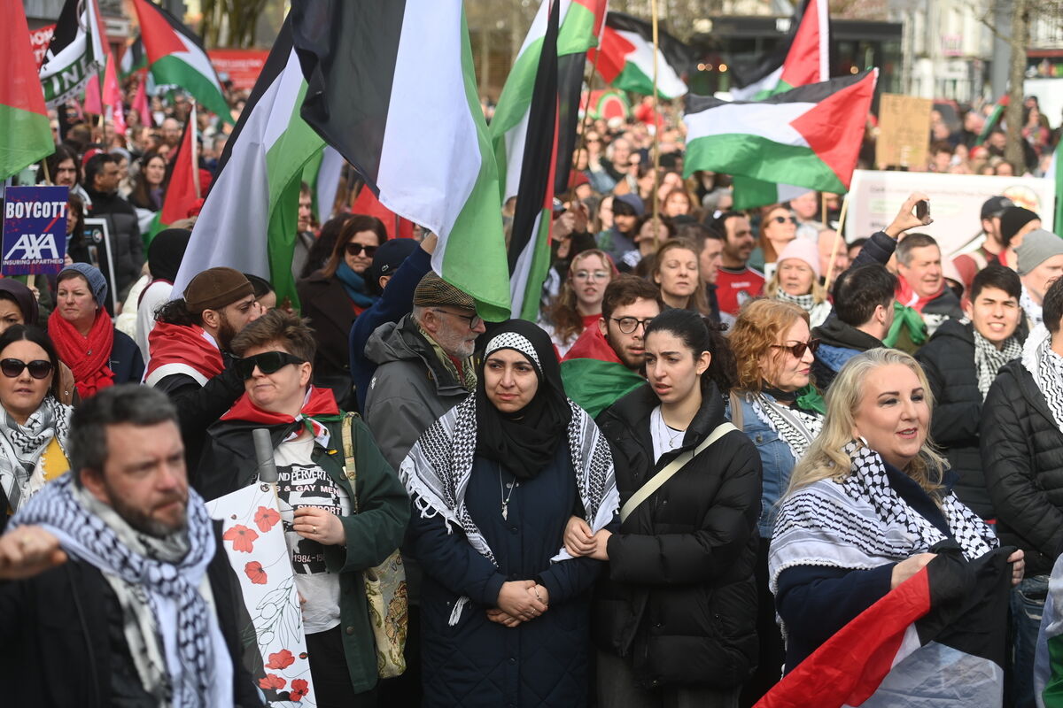 Cork Palestine Solidarity Campaign held a Munster gathering with groups travelling for the weekly protest march through Cork City centre on Saturday. Picture: Larry Cummins