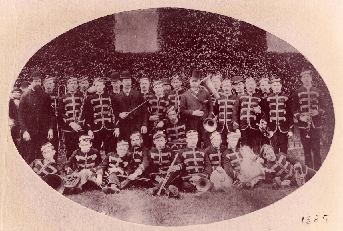 Butter Exchange Band, popularly known as Da Buttera was established in 1878 in the northside of the city. This 1885 photograph shows their members in elegant uniform with committee members. Courtesy: The Butter Exchange Band Butter Exchange Band, popularly known as Da Buttera was established in 1878 in the northside of the city. This 1885 photograph shows their members in elegant uniform with committee members. Courtesy: The Butter Exchange Band