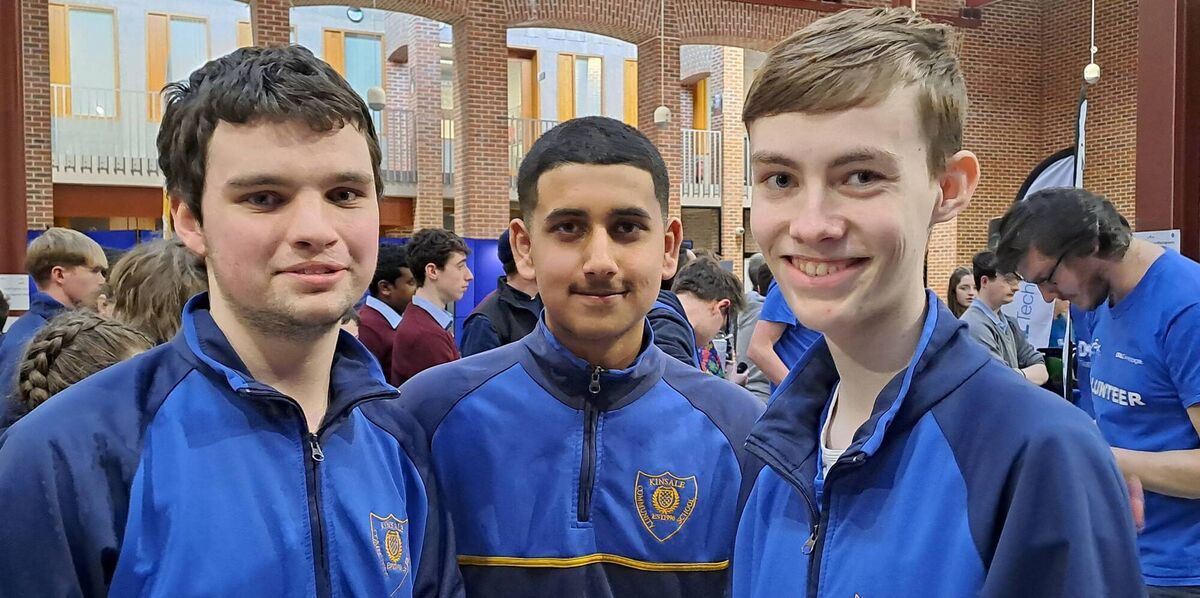 Pictured at the VEX National Robotics Final are (L-R) Liam Mattews, Farzad Khan, and Mattis Wonder.