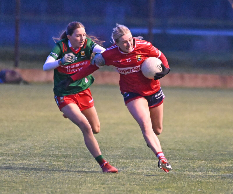 Cork's Daire Kiely is tackled by Mayo's Ciara Durkin during their Lidl NFL clash at SuperValu Pairc Ui Chaoimh 4G pitch. Picture: Eddie O'Har Cork's Daire Kiely is tackled by Mayo's Ciara Durkin during their Lidl NFL clash at SuperValu Pairc Ui Chaoimh 4G pitch. Picture: Eddie O'Har