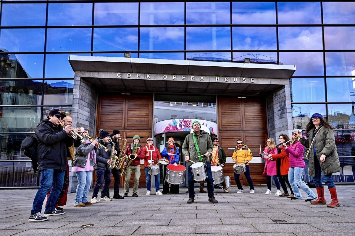 BoolaBoom pictured outside the Cork Opera House on Saturday where they officially launched the Summer Revels 2024 campaign with some jazzy tunes. Picture Chani Anderson