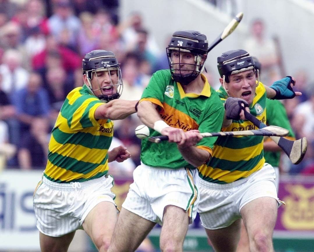 Blackrock pair John Browne (right) and Paul Tierney close in on Newtownshandrum's Ben O'Connor in the 2002 Cork SHC final. Picture: Maurice O'Mahony