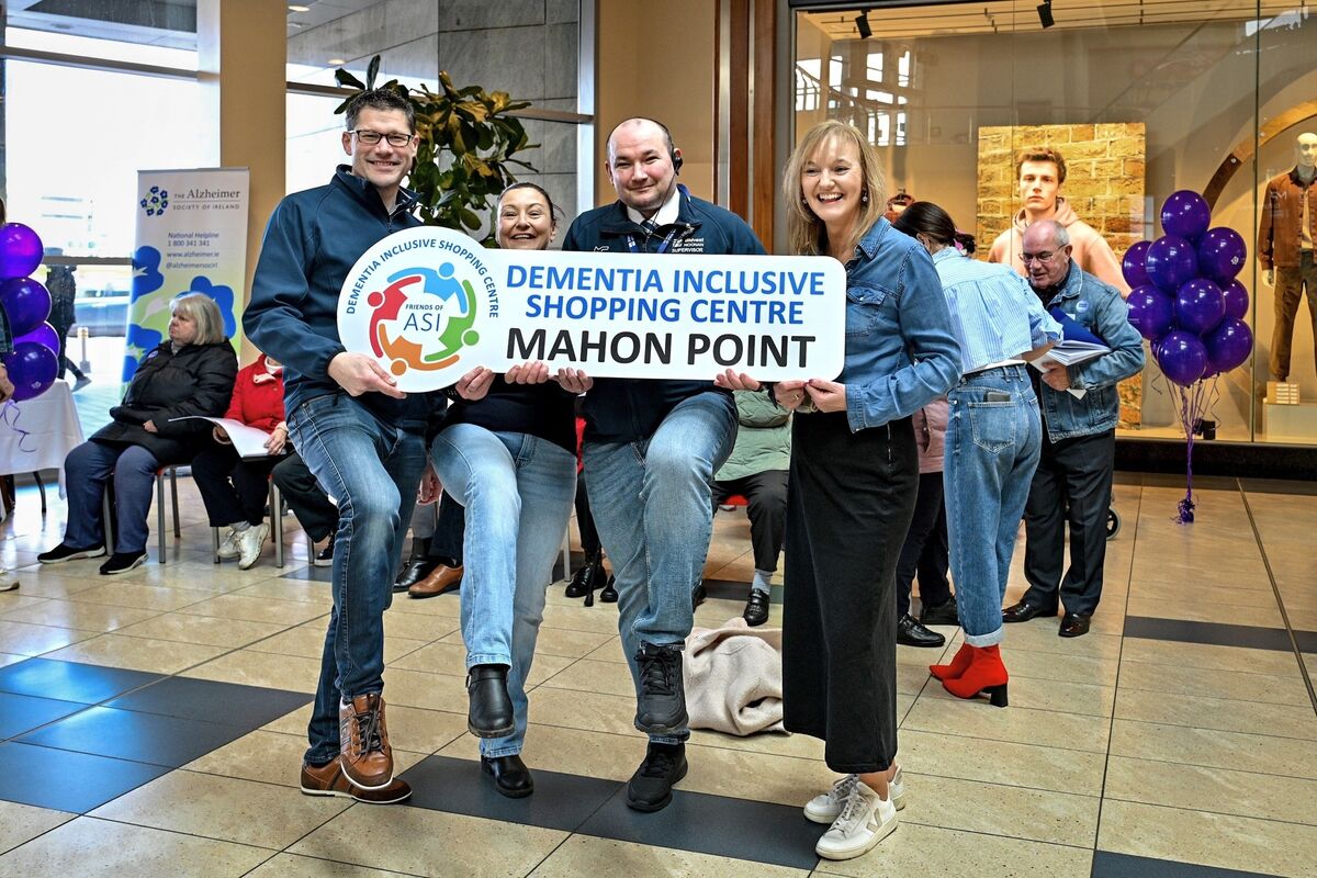 Adam Isherwood, Operations Manager at Mahon Point with colleagues Marian Carty, Marimko Sabljic and Claire O’Neill putting their best foot forward for dementia.  Picture Chani Anderson