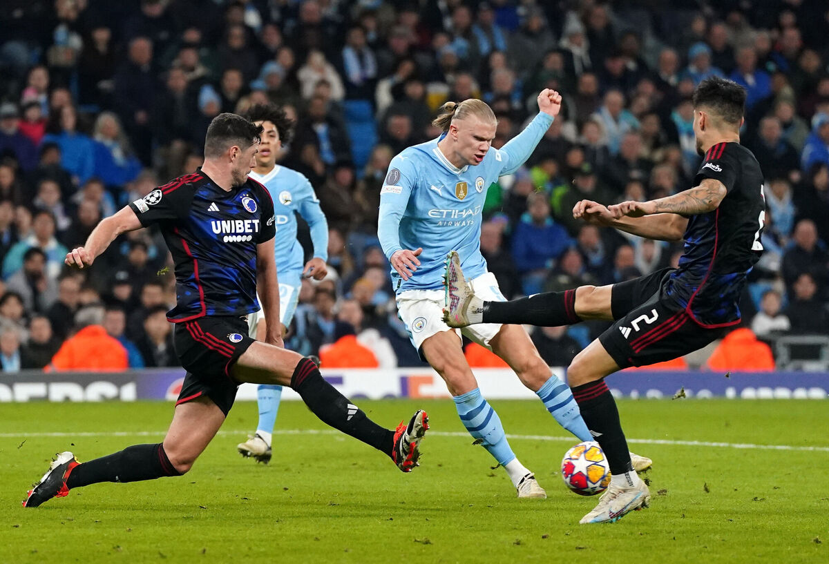 Manchester City's Erling Haaland scores the side's third goal of the game during the UEFA Champions League round of 16, second leg match at the Etihad Stadium, Manchester. Picture: Nick Potts/PA Wire