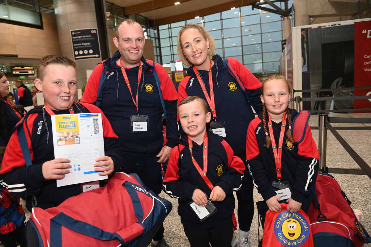 Parents Paul and Aishling Higgins with children Max, Zac and Belle at Cork Airport before departure. Pic Larry Cummins Parents Paul and Aishling Higgins with children Max, Zac and Belle at Cork Airport before departure. Pic Larry Cummins
