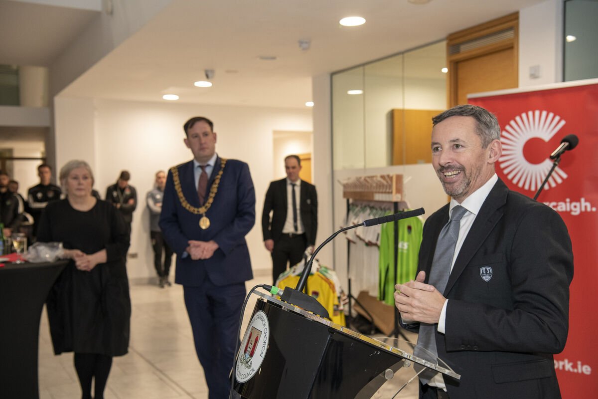 CEO of Cork City FC, Dermot Usher speaking at the civic reception. Picture: Brian Lougheed CEO of Cork City FC, Dermot Usher speaking at the civic reception. Picture: Brian Lougheed