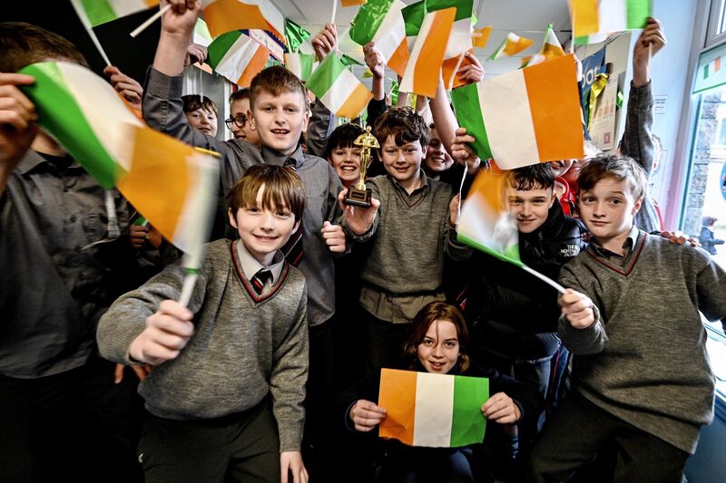 The flags are raised for past pupil Cillian Murphy, who’s Oscar win was being celebrated with much enthusiasm in the corridors of education he once wandered, St Anthony’s boys primary school, Ballinlough. Picture by Chani Anderson
