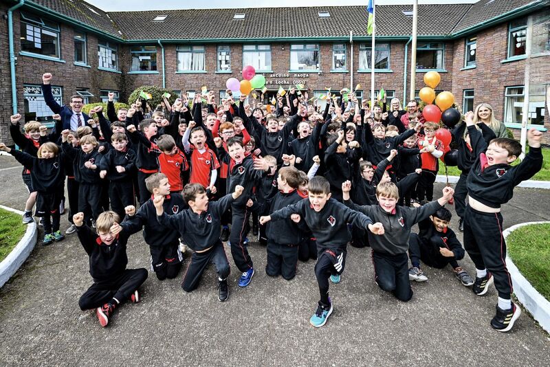 Pupils St Anthony’s boys primary school, Ballinlough sending exuberant congratulations to past pupil, Cillian Murphy on his Oscar win. Picture by Chani Anderson