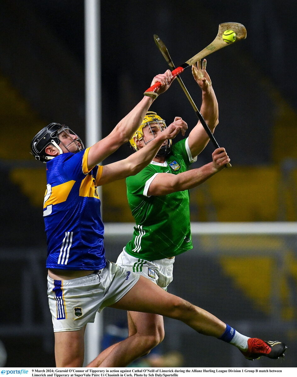 Gearoid O’Connor of Tipperary in action against Cathal O’Neill of Limerick at SuperValu Páirc Uí Chaoimh. Picture: Seb Daly/Sportsfile