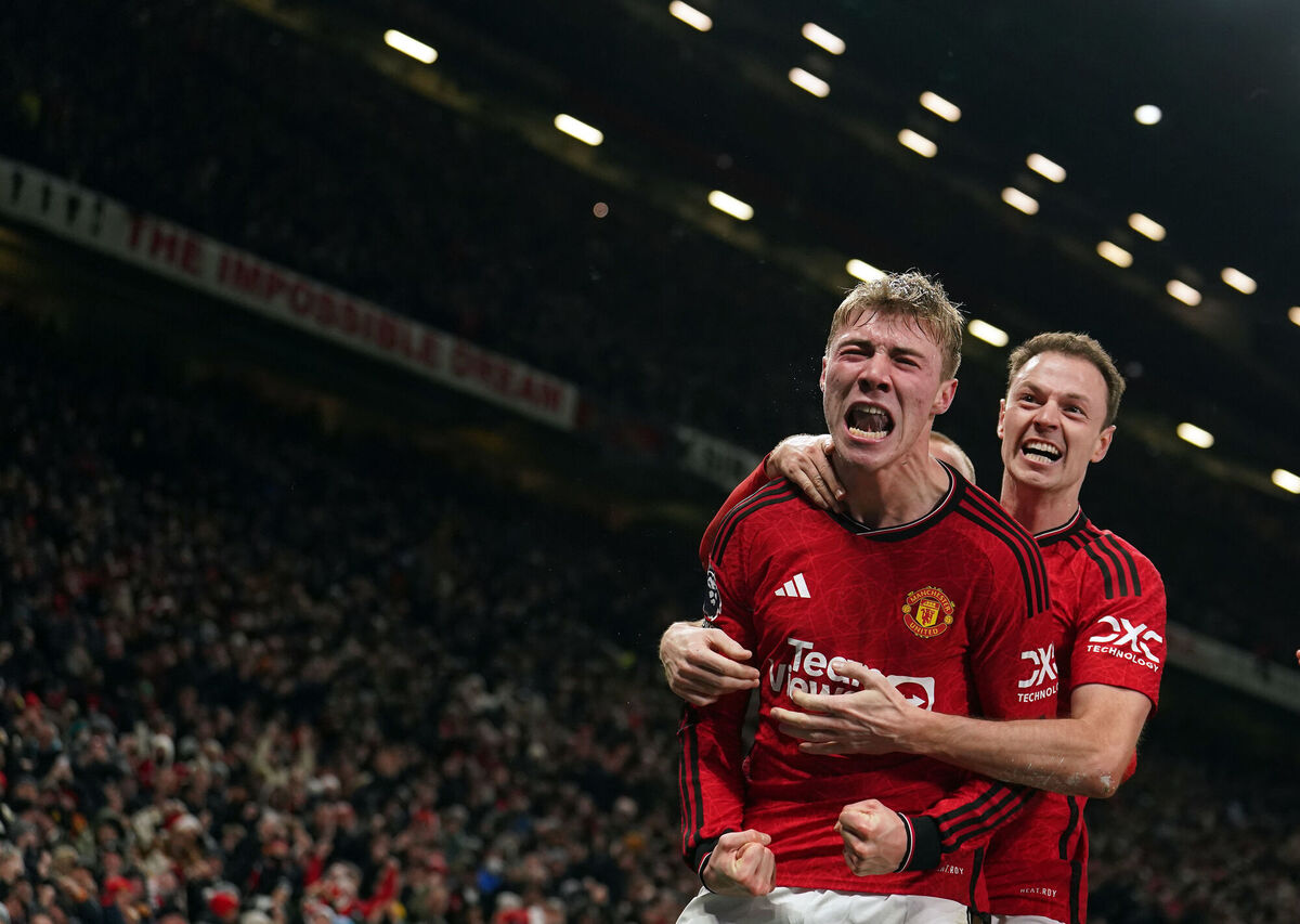 Manchester United's Rasmus Hojlund celebrates scoring during a Premier League match at Old Trafford, Manchester. Picture: Martin Rickett/PA Wire