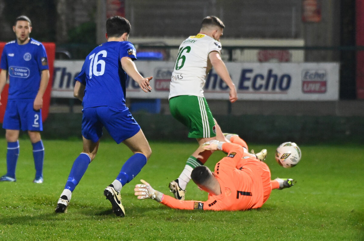 Cork City's Sean Murray scores the first goal past Bray Wanderers gaolkeeper Jimmy Corcoran. Picture: Eddie O'Hare