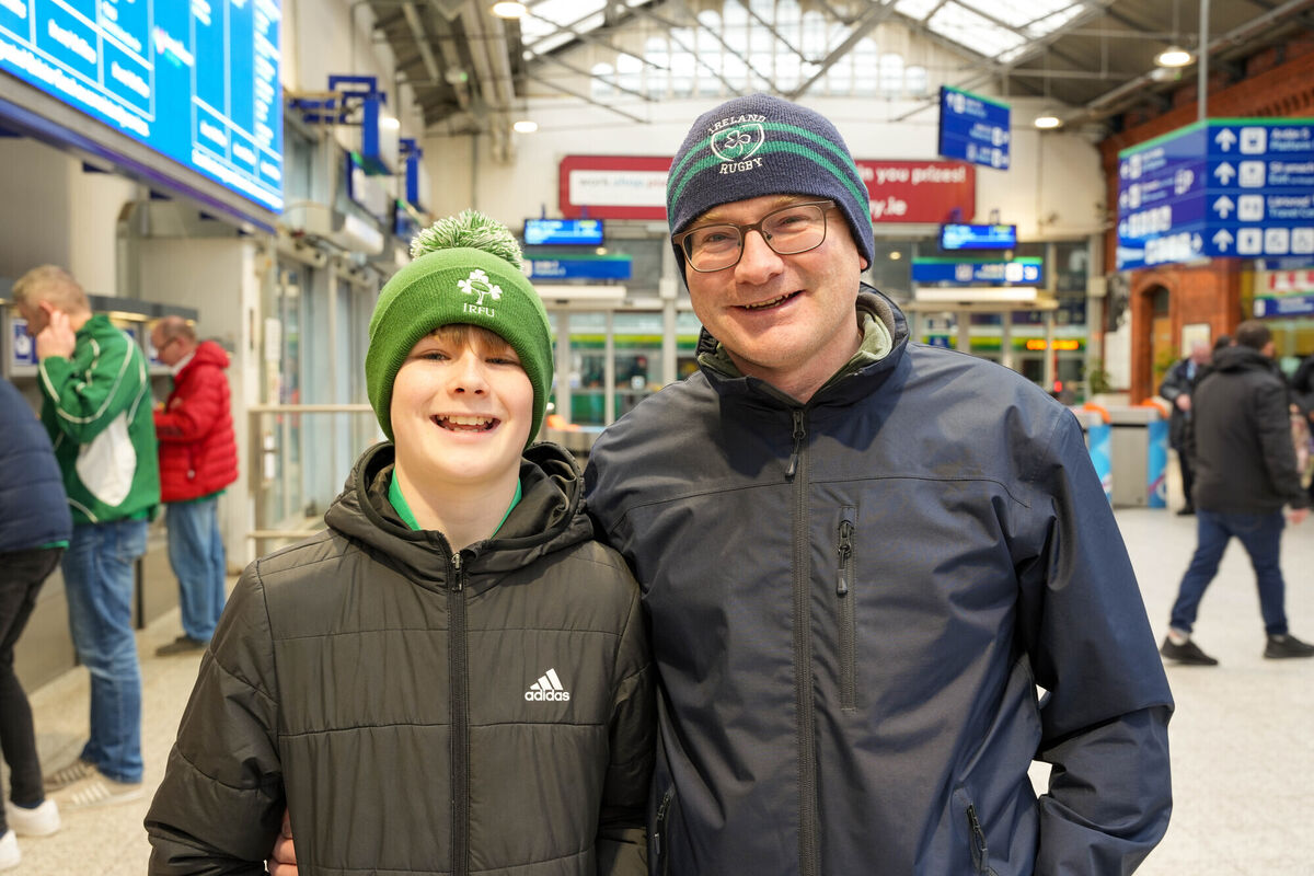 Father and Son Richard and Neil Barry at Kent Station before boarding the 10.30am train to Dublin ahead of the big game between Ireland and Scotland. Picture: Noel Sweeney