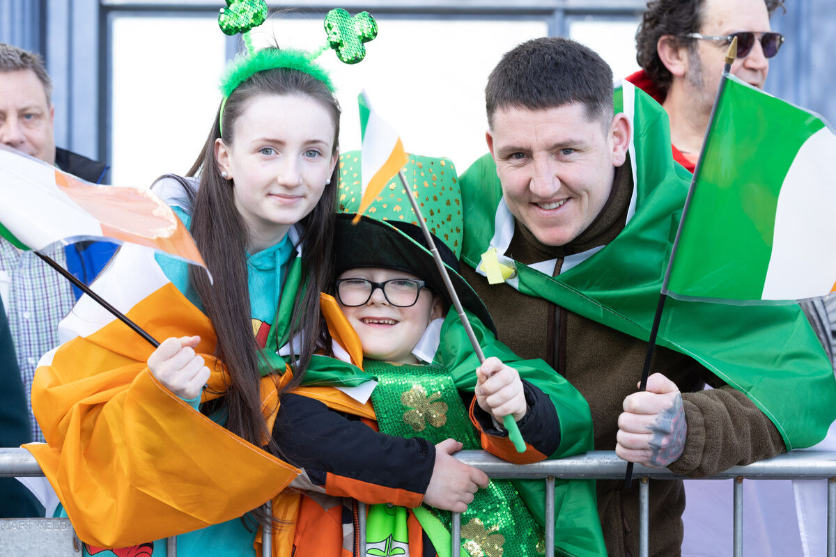 Aaliyah, Franky and Jonathan Gleeson, Farranree at the 2024 Cork St. Patrick’s Day.