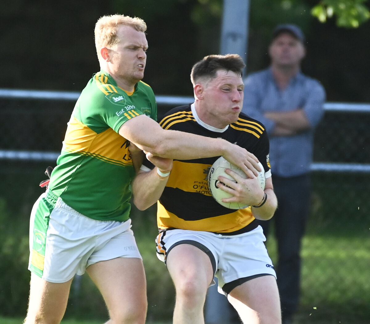 Buttevant's Chris O'Toole is tackled by Kilmurry's Seán Curzon during the Division 6 football league final at Millstreet last year. Picture: Eddie O'Hare