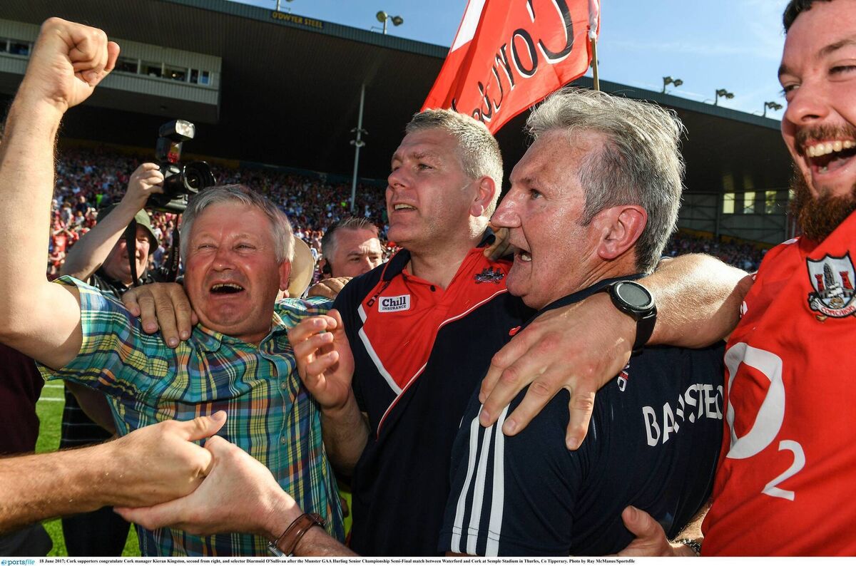 Cork supporters congratulate Cork manager Kieran Kingston, second from right, and selector Diarmuid O'Sullivan after the 2017 Munster SHC semi-final win over Waterford. Picture: Ray McManus/Sportsfile Cork supporters congratulate Cork manager Kieran Kingston, second from right, and selector Diarmuid O'Sullivan after the 2017 Munster SHC semi-final win over Waterford. Picture: Ray McManus/Sportsfile