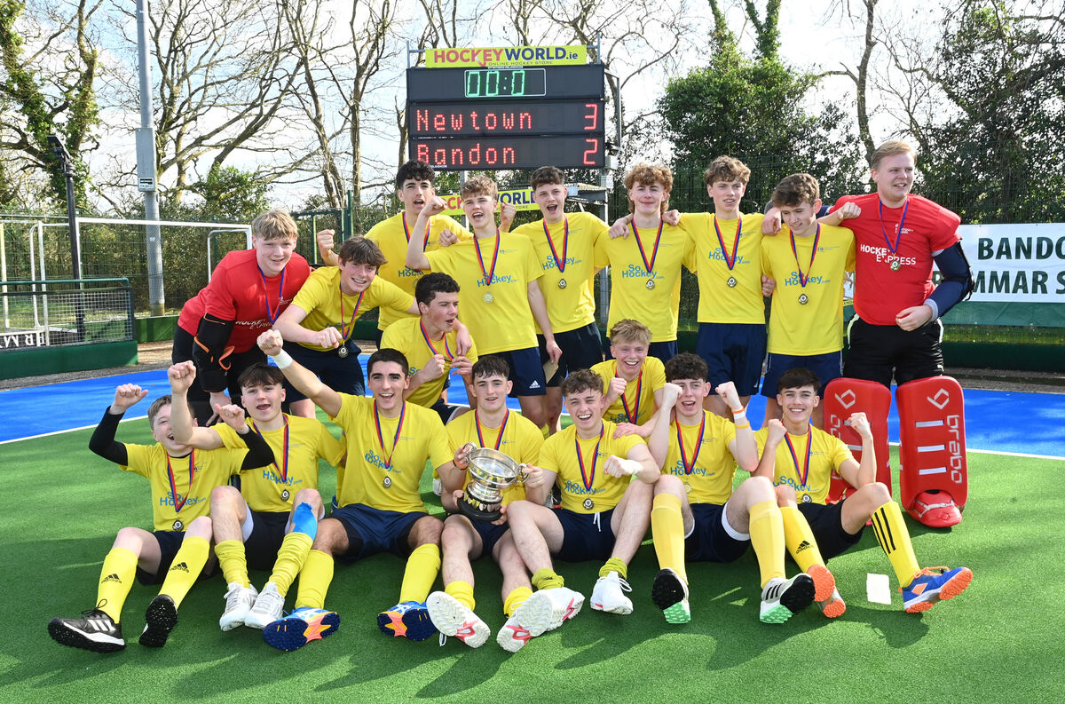 Newtown School celebrate after winning the So Hockey Munster Boys Senior Cup final. Picture: Larry Cummins